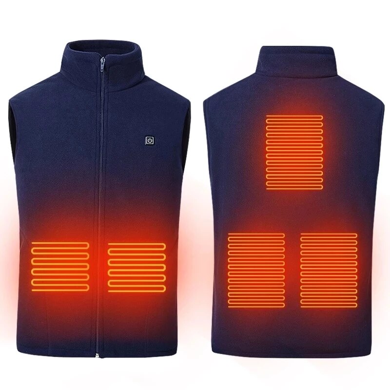GLACIER Vest - heated fleece vest in blue, with laminated parts indicating positions of heat pads